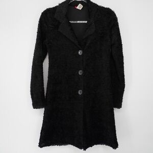 Vintage Y2K Black Fuzzy Knit Cardigan Jacket Longline Goth Vamp Corporate Goth S